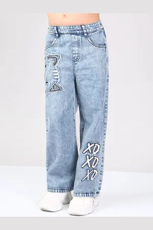naughty ninos Girls Original Mid-Rise Clean Look Heavy Fade Embroidered Cotton Jeans
