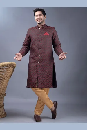 amzira Brocade Mandarin Collar Pure Cotton Sherwani Set