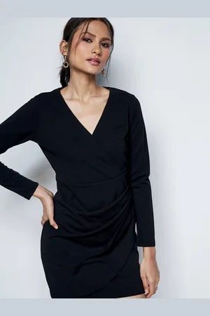 AND V-Neck Long Sleeves Wrap Dress