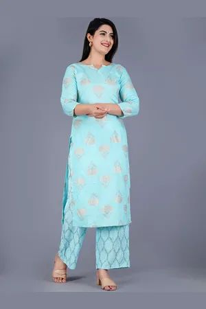 AO Services Floral Printed Side Slits Zari Straight Kurta With Palazzos