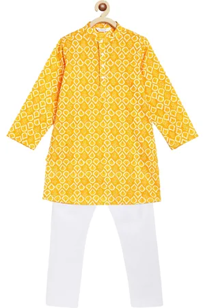 Campana Boys Ethnic Motifs Printed Band Collar Pure Cotton Straight Kurta With Pyjamas