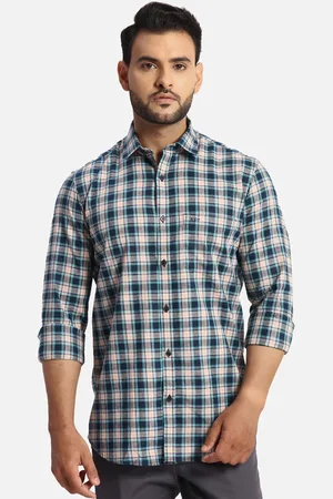 ColorPlus Spread Collar Long Sleeves Regular Fit Tartan Checks Opaque Checked Casual Shirt