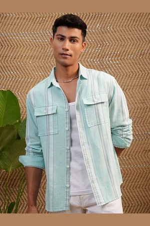 LocoMotive Premium Textured Striped Utility Pocket Cotton Relaxed Shirt