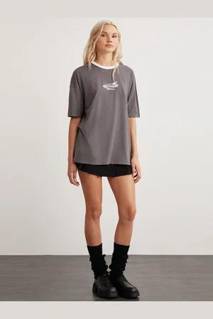 Grimelange Women Typography Printed Round Neck T-shirt