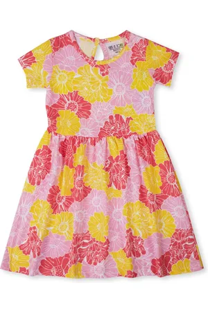 Gini and Jony Girls Floral Printed Round Neck Cotton Fit & Flare Dress