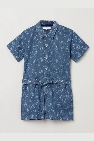 Tommy Hilfiger Girls Printed Shirt Collar Basic Jumpsuit