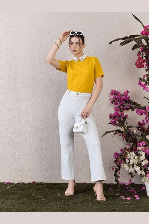 Berrylush Yellow Shirt Embellishe Collar Short sleeves Formal Regular Top