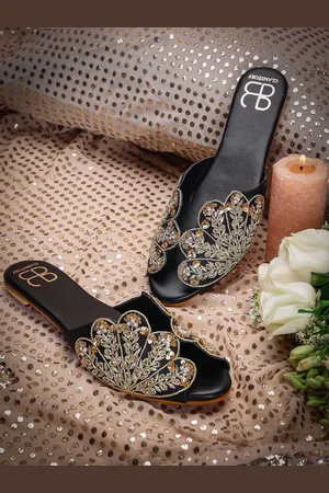 GLAM STORY Women Embroidered Party Open Toe Flats