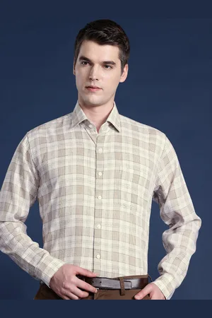 HANCOCK Men Slim Fit Checked Linen Formal Shirt