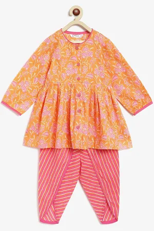 Campana Girls Floral Printed Empire Pure Cotton Anarkali Kurti With Dhoti Pants