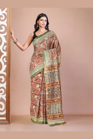 Unnati Silks Ethnic Motifs Zari Handloom Bagru Saree