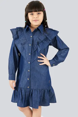 OLELÉ Girls Victoria Ruffle Cuffed Sleeves Cotton Shirt Dress