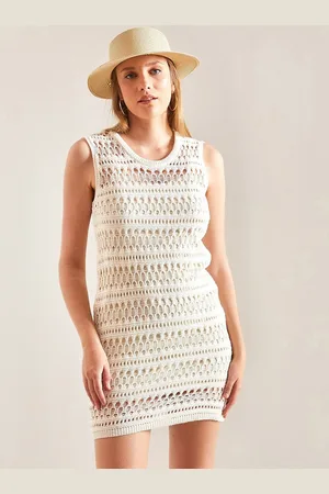 Bianco Lucci Self Design Round Neck Sheath Mini Dress