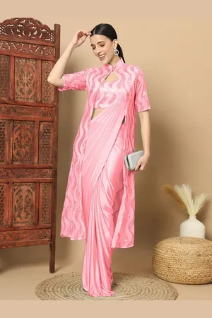 Chhabra 555 Ready to Wear Saree with Stiched Blouse and Long Sequinned Jacket
