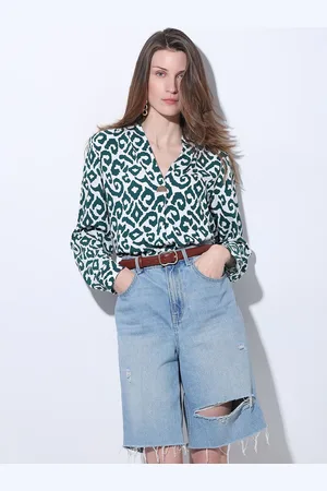 VERO MODA Ethnic Print Cuffed Sleeves V-Neck Top