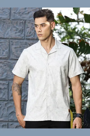 Provogue New Cuban Collar Slim Fit Floral Printed Cotton Casual Shirt