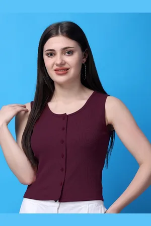 Bitterlime Round Neck Sleeveless Solid Cotton Crop Top