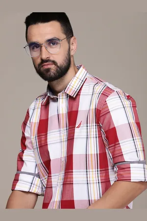 Nautica Men Classic Fit Checked Pure Cotton Casual Shirt