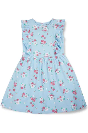 Gini and Jony Girls Floral Printed Round Neck Cotton Fit & Flare Dress