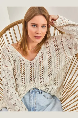 Bianco Lucci Self Design V-Neck Extended Sleeves Top
