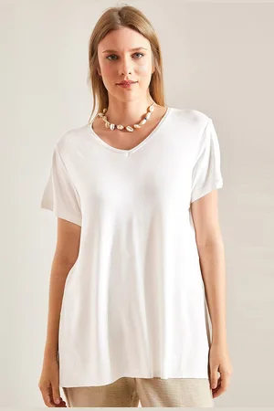 Bianco Lucci V-Neck Short Sleeves Longline T-shirt