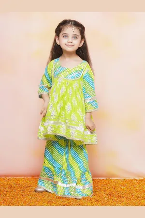 AJ DEZINES Girls Ethnic Motifs Printed Gotta Patti Pure Cotton A-Line Kurta & Sharara