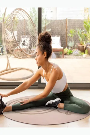 Aura Beige Printed Round Shaped Anti-Skid Yoga Mat