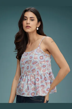 DressBerry Blue Floral Printed Cotton Peplum Top