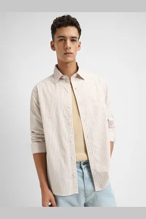 Forever 21 Vertical Striped Spread Collar Long Sleeves Pure Cotton Casual Shirt