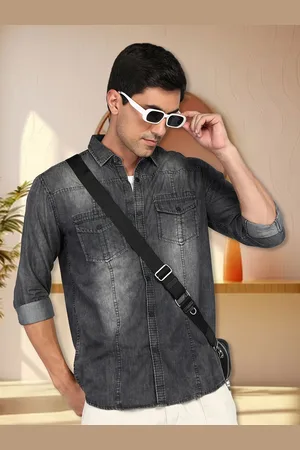 Kuons Avenue Smart Slim Fit Faded Spread Pocket Denim Casual Shirt