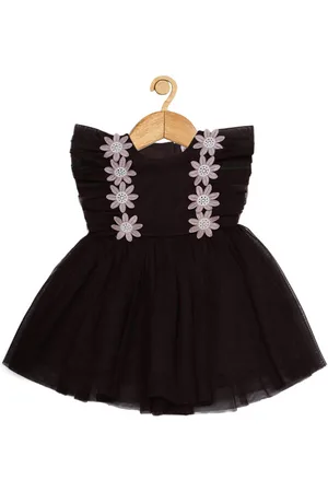 Creative Girls Floral Embellished Lace Round Neck Sleeveless Net Fit & Flare Dress