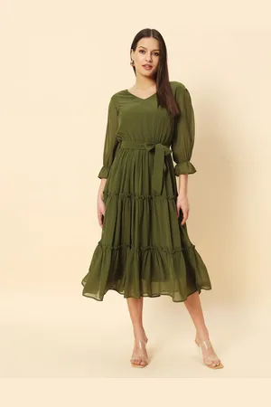 Chemistry V-Neck Tiered Georgette Fit & Flare Midi Dress