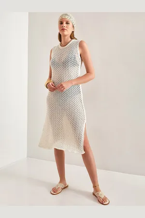 Bianco Lucci Self Design Semi Sheer A-Line Midi Dress