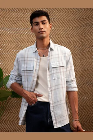 LocoMotive Premium Men Mocklino Textured Striped Utility Pocket Relaxed Shirt