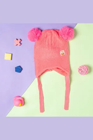 Baby Moo Girls Knit Woollen Beanie With Tie Knot For Ear Protection