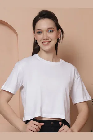 Friskers Women Oversized Pure Cotton Crop T-shirt