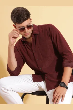 HERE&NOW Spread Collar Slim Fit Corduroy Casual Shirt