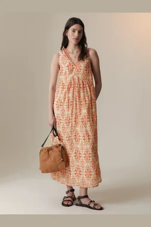 Marks & Spencer Floral Printed V-Neck Sleeveless Lace InsertsMidi A-Line Dress