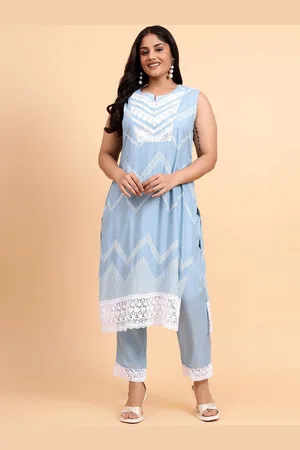 Bani Women Plus Embroidered Chevron Printed Lace Liva Kurta With Trousers & Dupatta