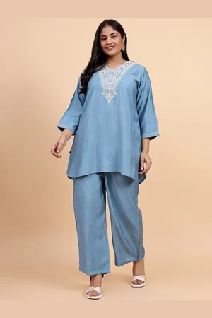 Bani Women Plus Size Etnic Motifs Embroidered V-Neck Tunic With Trousers