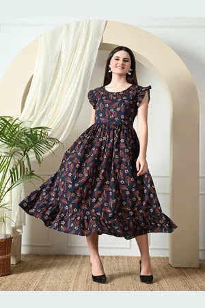 Decked-Up Women Floral Print Flutter Sleeve A-Line Midi Dress