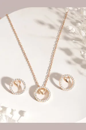 Rubans Women Voguish Gold Plated CZ Stone Studded Heart Pendant Set