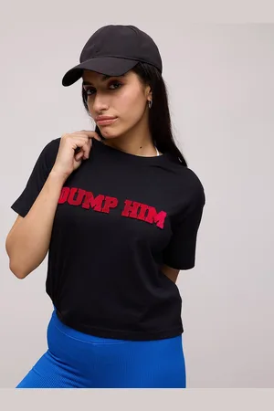 FREAKINS Women Typography Printed Applique Crop T-shirt