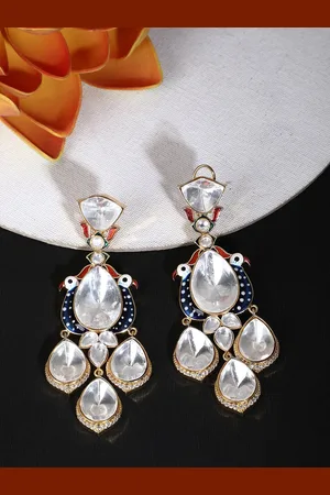 AURAA Trends Gold-Plated Kundan-Studded Contemporary Drop Earrings