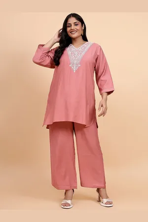 Bani Women Plus Size Etnic Motifs Embroidered V-Neck Tunic With Trousers