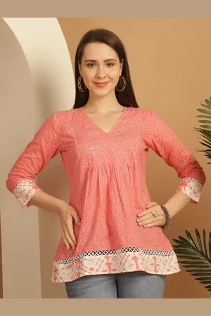 Kalini Bandhani Printed Sequinned Cotton A-line Top