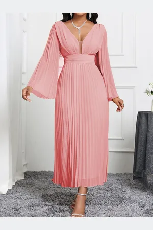 Bebe Women V-Neck Long Flared Sleeves Maxi Dress