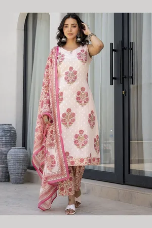 Divena World Floral Printed Round Neck Pure Cotton Kurta with Trousers