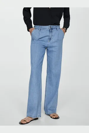 MANGO Women Cotton Straight Pleated Jeans