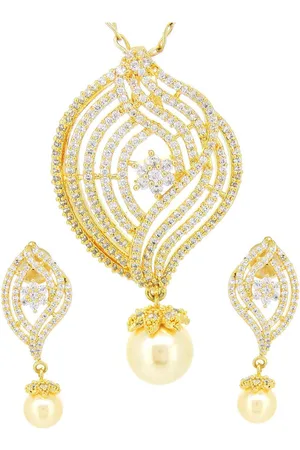 Tistabene Women Gold-Plated & White Stone Studded Contemporary Pendant Set